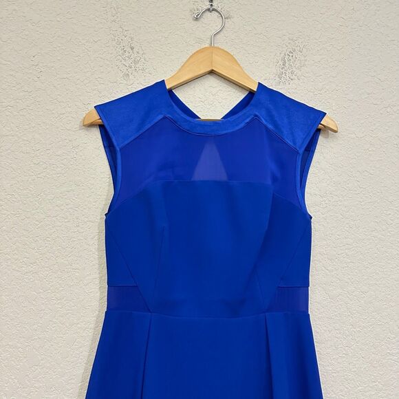 REBECCA TAYLOR Royal Blue Sheath Mini Dress Sheer Accent Cut-Out Back NWOT - Picture 3 of 12